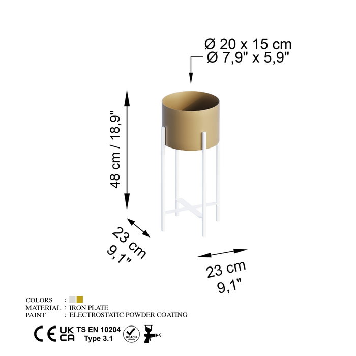 Aberto Design Maceta Decorativa GED-026-C Blanco y Dorado